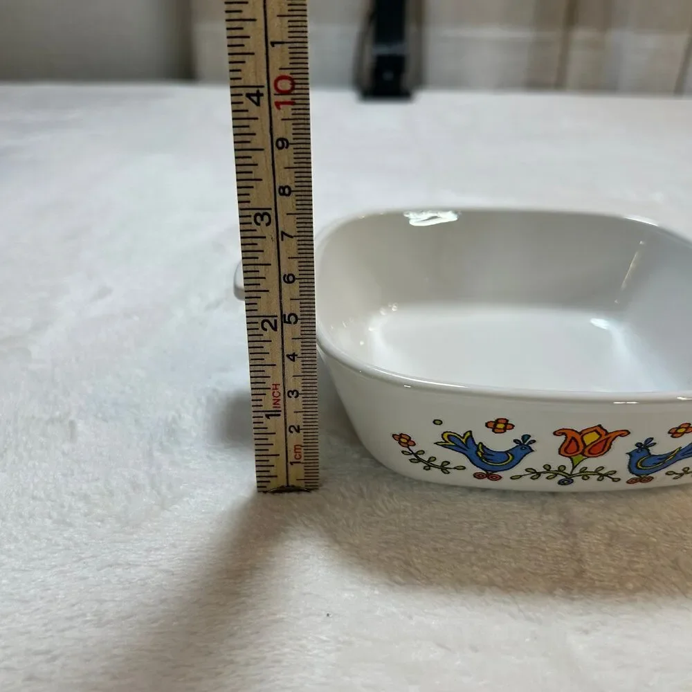 Vintage Corning country festival Casserole Dish 1975 Folk Art Baking Dish 5x5